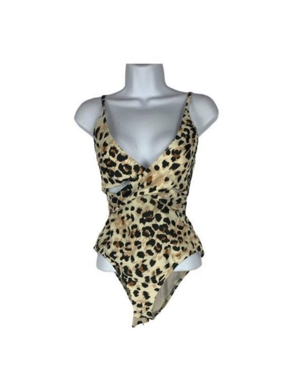 Aerie Womens Leopard Print One-Piece Swimsuit With Bow Detail SizeXS